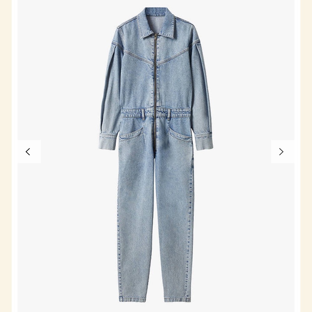 Mango Amalien Denim Jumpsuit, Open Blue